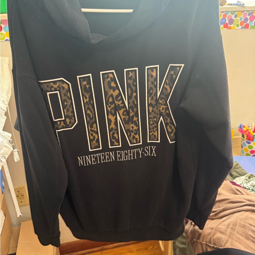 Victoria's Secret Black Hoodie with Leopard Accents